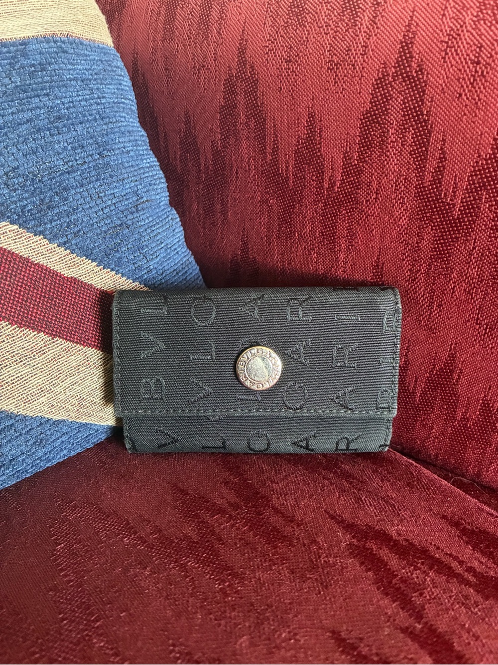 Bvlgari Logo Mania Black Canvas Silver Logo Card and Key Holder